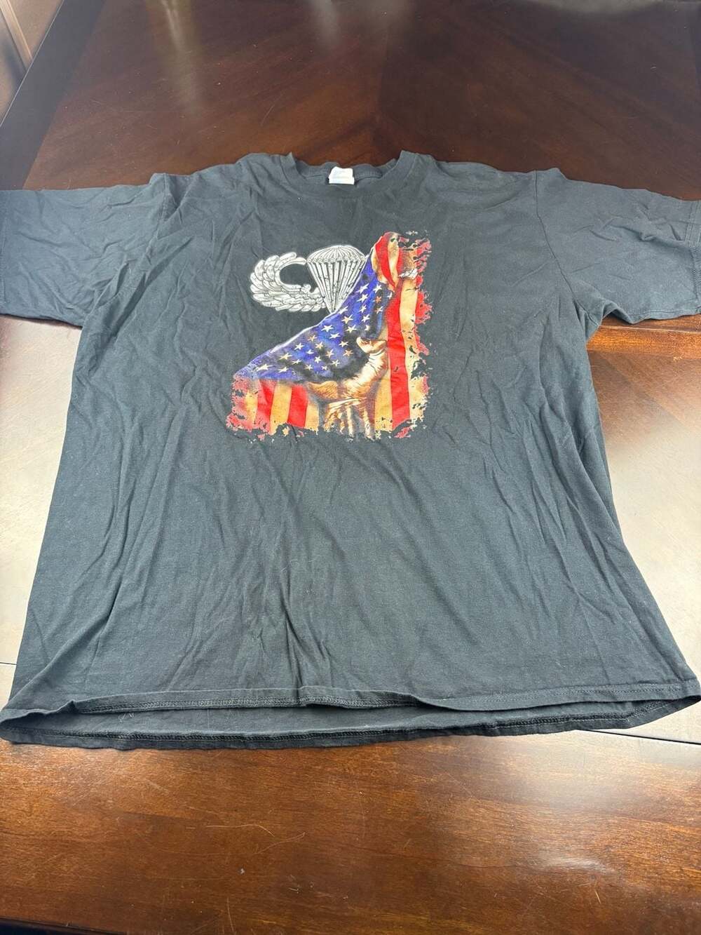 Port & Company Paratrooper Airborne American Flag Graphic T-Shirt Black Military
